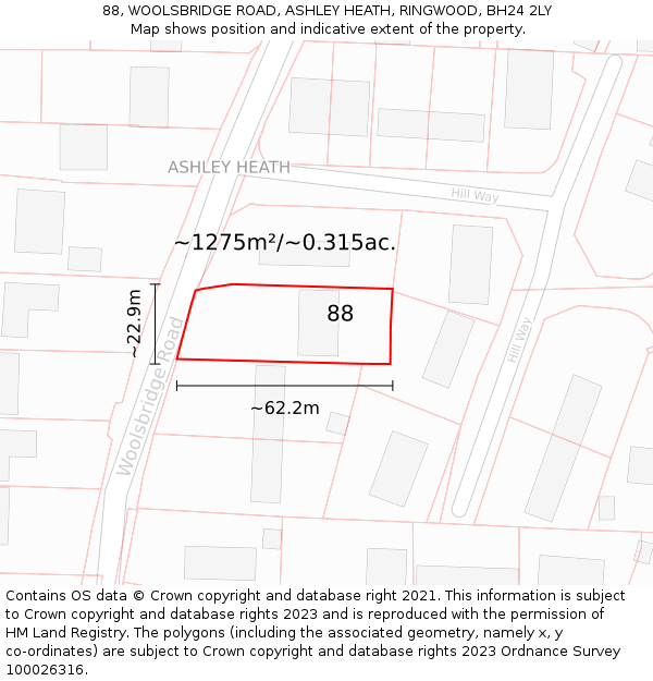 88, WOOLSBRIDGE ROAD, ASHLEY HEATH, RINGWOOD, BH24 2LY: Plot and title map