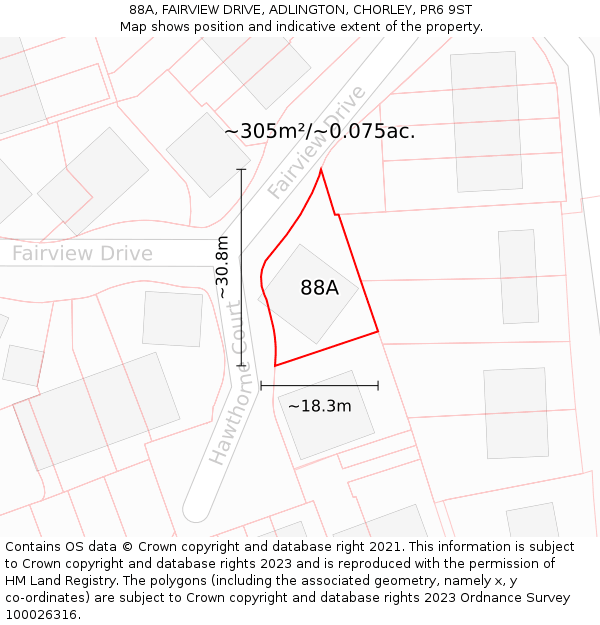 88A, FAIRVIEW DRIVE, ADLINGTON, CHORLEY, PR6 9ST: Plot and title map