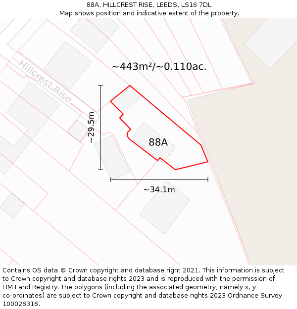 88A, HILLCREST RISE, LEEDS, LS16 7DL: Plot and title map