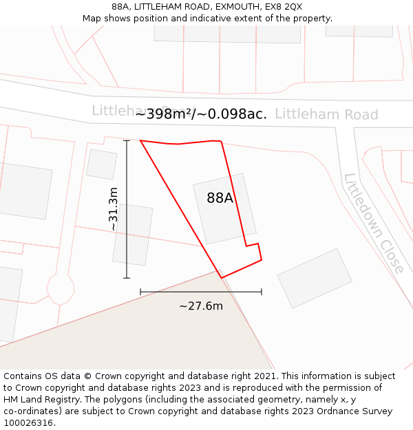88A, LITTLEHAM ROAD, EXMOUTH, EX8 2QX: Plot and title map