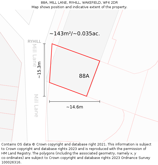 88A, MILL LANE, RYHILL, WAKEFIELD, WF4 2DR: Plot and title map