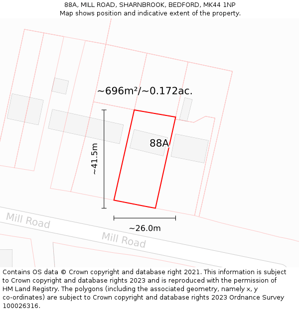 88A, MILL ROAD, SHARNBROOK, BEDFORD, MK44 1NP: Plot and title map