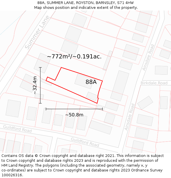 88A, SUMMER LANE, ROYSTON, BARNSLEY, S71 4HW: Plot and title map