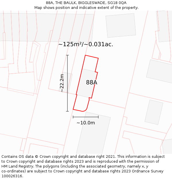 88A, THE BAULK, BIGGLESWADE, SG18 0QA: Plot and title map