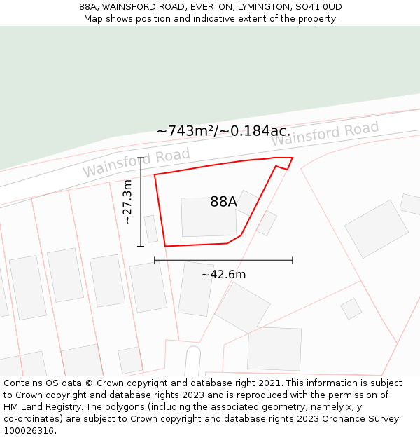 88A, WAINSFORD ROAD, EVERTON, LYMINGTON, SO41 0UD: Plot and title map