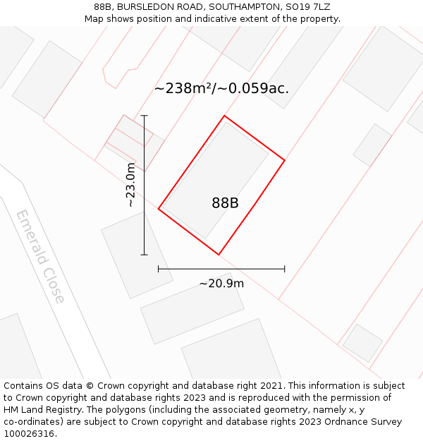 88B, BURSLEDON ROAD, SOUTHAMPTON, SO19 7LZ: Plot and title map