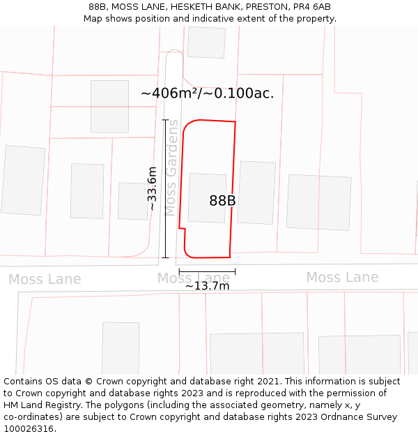 88B, MOSS LANE, HESKETH BANK, PRESTON, PR4 6AB: Plot and title map
