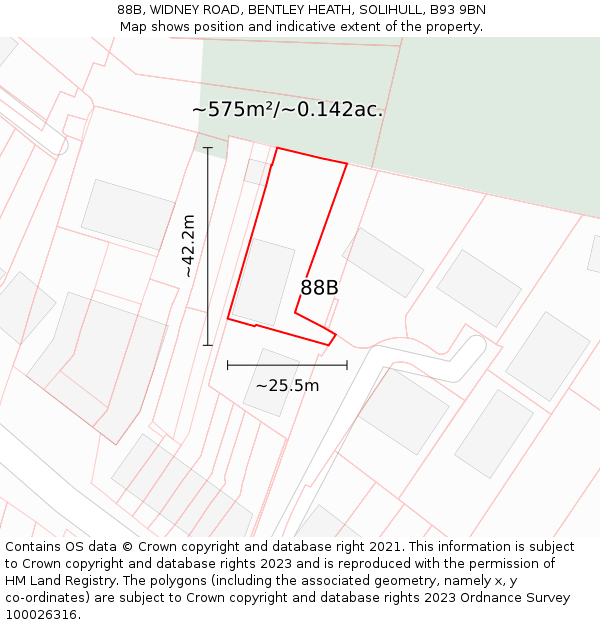88B, WIDNEY ROAD, BENTLEY HEATH, SOLIHULL, B93 9BN: Plot and title map