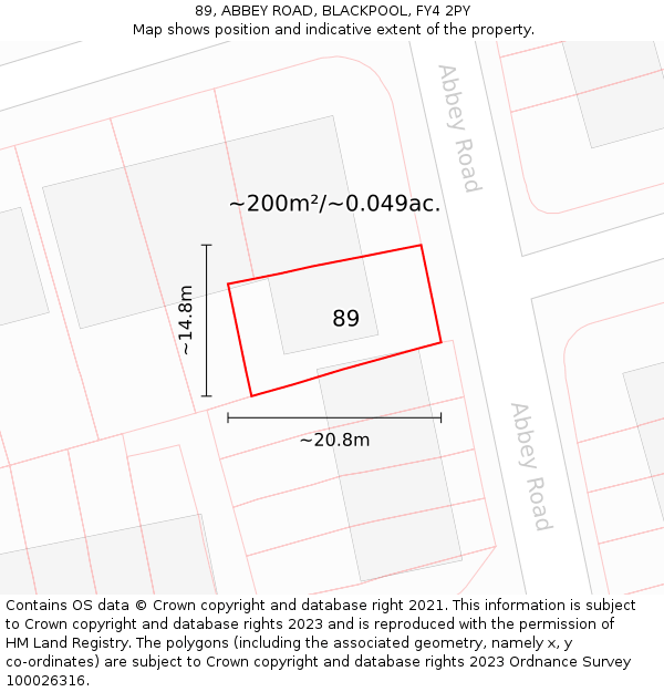 89, ABBEY ROAD, BLACKPOOL, FY4 2PY: Plot and title map