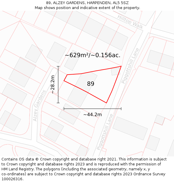 89, ALZEY GARDENS, HARPENDEN, AL5 5SZ: Plot and title map