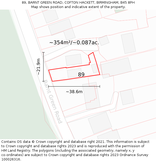 89, BARNT GREEN ROAD, COFTON HACKETT, BIRMINGHAM, B45 8PH: Plot and title map