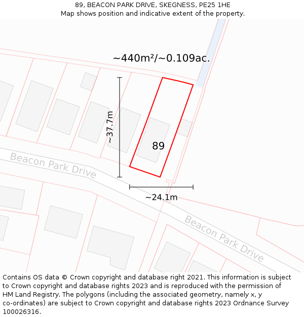 89, BEACON PARK DRIVE, SKEGNESS, PE25 1HE: Plot and title map