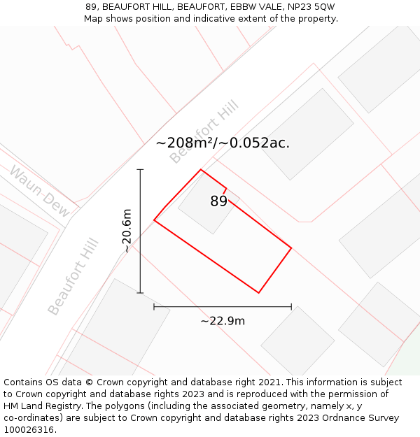 89, BEAUFORT HILL, BEAUFORT, EBBW VALE, NP23 5QW: Plot and title map