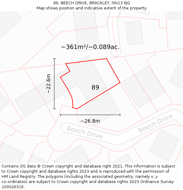 89, BEECH DRIVE, BRACKLEY, NN13 6JG: Plot and title map