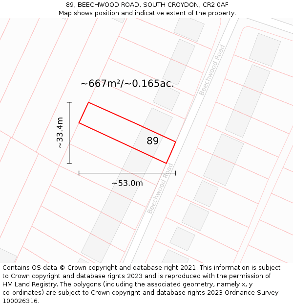 89, BEECHWOOD ROAD, SOUTH CROYDON, CR2 0AF: Plot and title map
