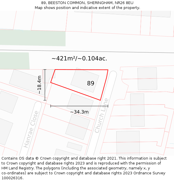 89, BEESTON COMMON, SHERINGHAM, NR26 8EU: Plot and title map