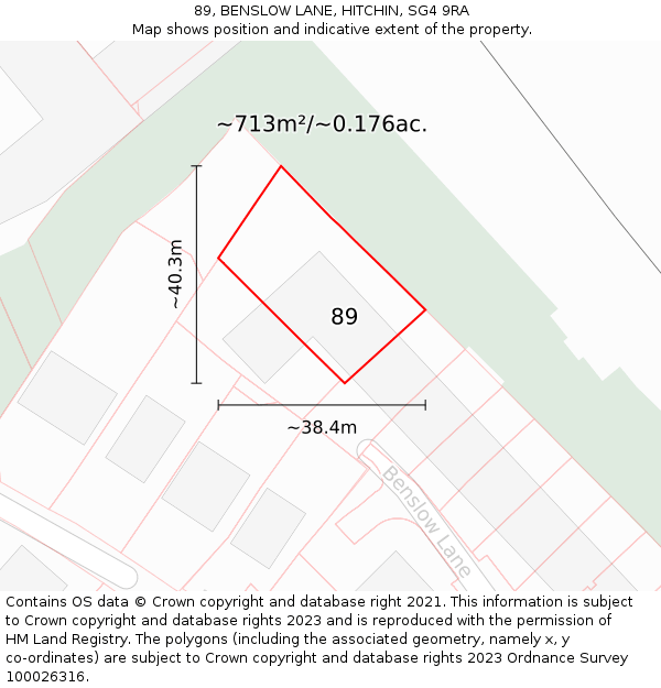 89, BENSLOW LANE, HITCHIN, SG4 9RA: Plot and title map