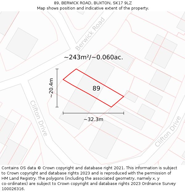 89, BERWICK ROAD, BUXTON, SK17 9LZ: Plot and title map