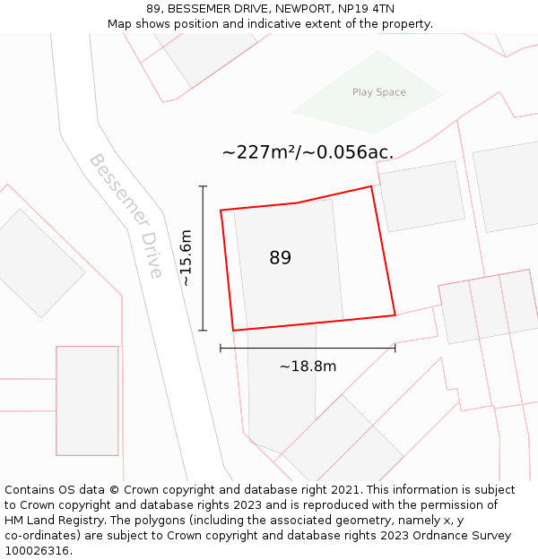 89, BESSEMER DRIVE, NEWPORT, NP19 4TN: Plot and title map