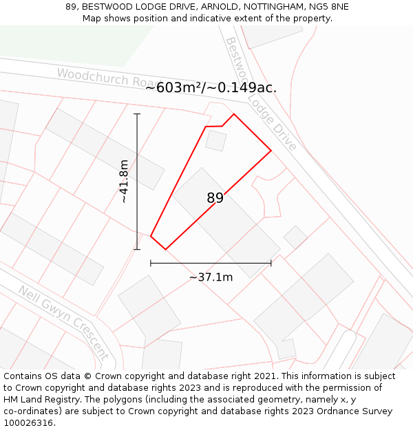 89, BESTWOOD LODGE DRIVE, ARNOLD, NOTTINGHAM, NG5 8NE: Plot and title map