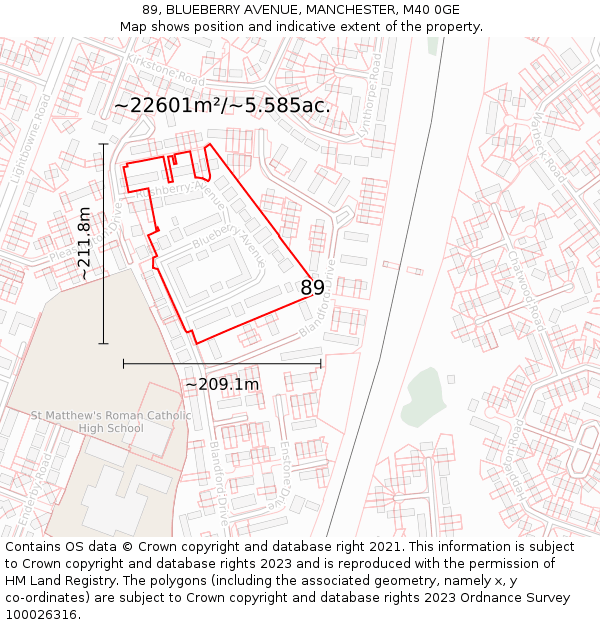 89, BLUEBERRY AVENUE, MANCHESTER, M40 0GE: Plot and title map