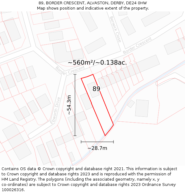 89, BORDER CRESCENT, ALVASTON, DERBY, DE24 0HW: Plot and title map