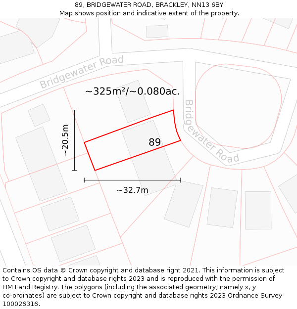 89, BRIDGEWATER ROAD, BRACKLEY, NN13 6BY: Plot and title map
