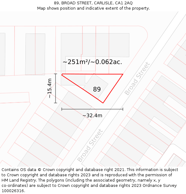 89, BROAD STREET, CARLISLE, CA1 2AQ: Plot and title map
