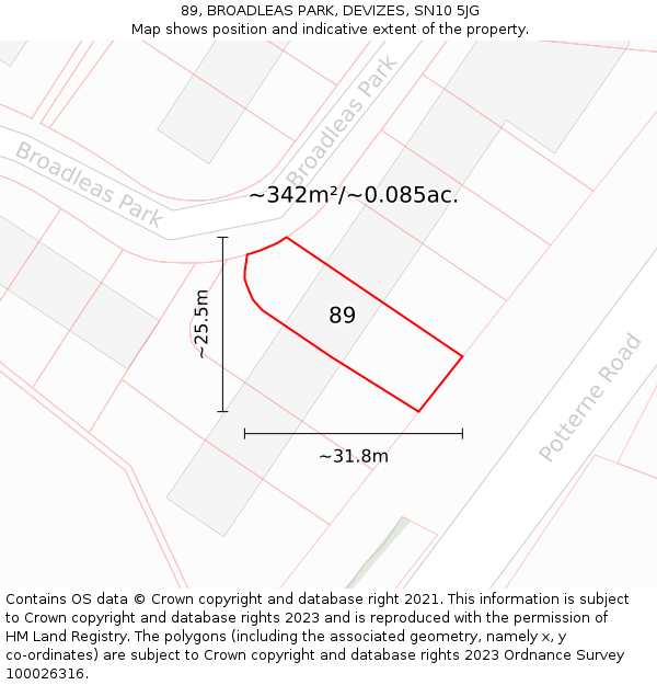89, BROADLEAS PARK, DEVIZES, SN10 5JG: Plot and title map