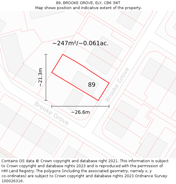 89, BROOKE GROVE, ELY, CB6 3WT: Plot and title map