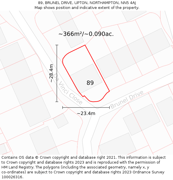 89, BRUNEL DRIVE, UPTON, NORTHAMPTON, NN5 4AJ: Plot and title map