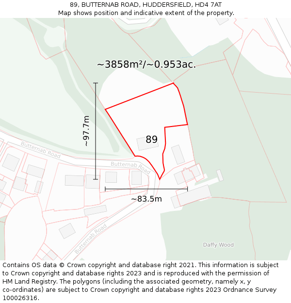 89, BUTTERNAB ROAD, HUDDERSFIELD, HD4 7AT: Plot and title map