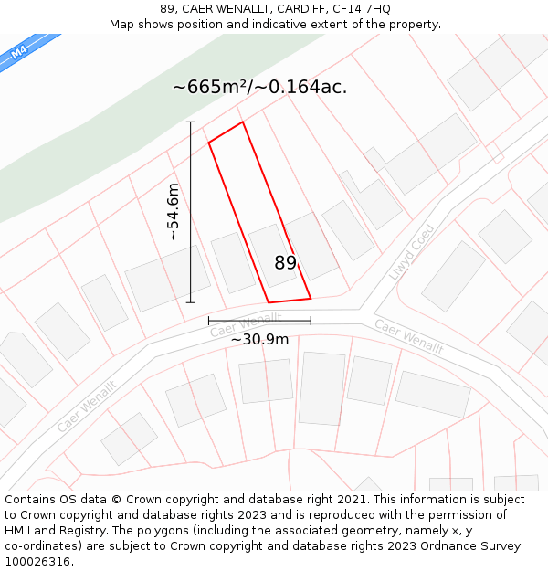 89, CAER WENALLT, CARDIFF, CF14 7HQ: Plot and title map
