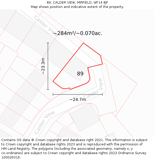 89, CALDER VIEW, MIRFIELD, WF14 8JF: Plot and title map