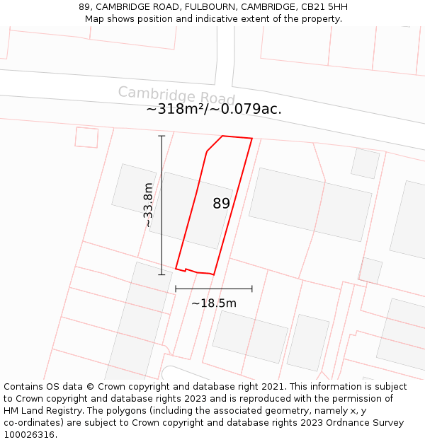 89, CAMBRIDGE ROAD, FULBOURN, CAMBRIDGE, CB21 5HH: Plot and title map