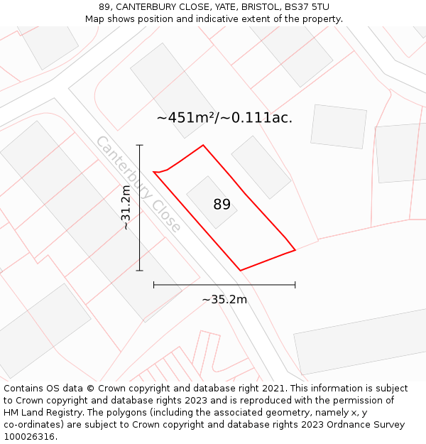 89, CANTERBURY CLOSE, YATE, BRISTOL, BS37 5TU: Plot and title map