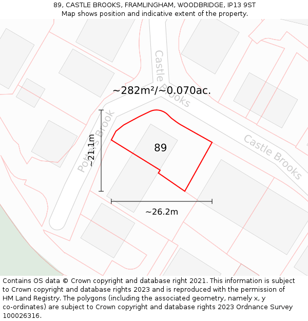 89, CASTLE BROOKS, FRAMLINGHAM, WOODBRIDGE, IP13 9ST: Plot and title map