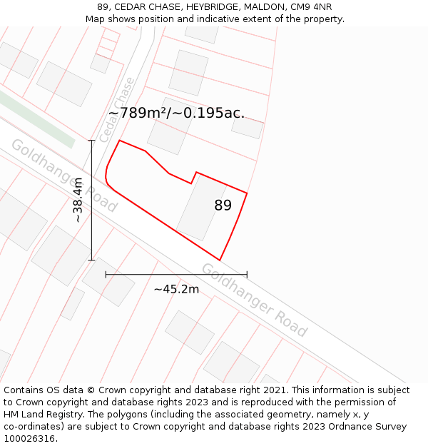 89, CEDAR CHASE, HEYBRIDGE, MALDON, CM9 4NR: Plot and title map