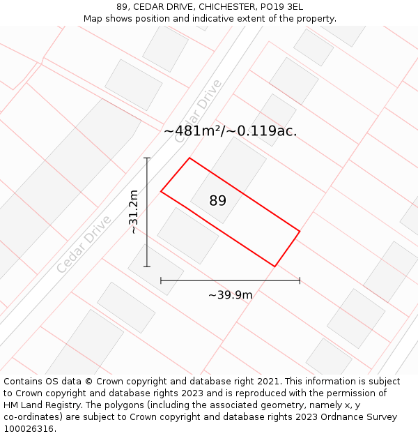 89, CEDAR DRIVE, CHICHESTER, PO19 3EL: Plot and title map