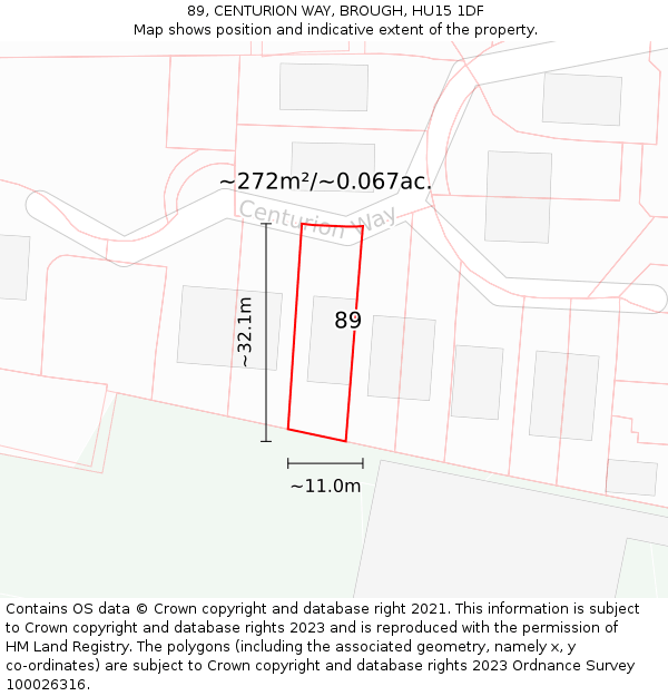 89, CENTURION WAY, BROUGH, HU15 1DF: Plot and title map