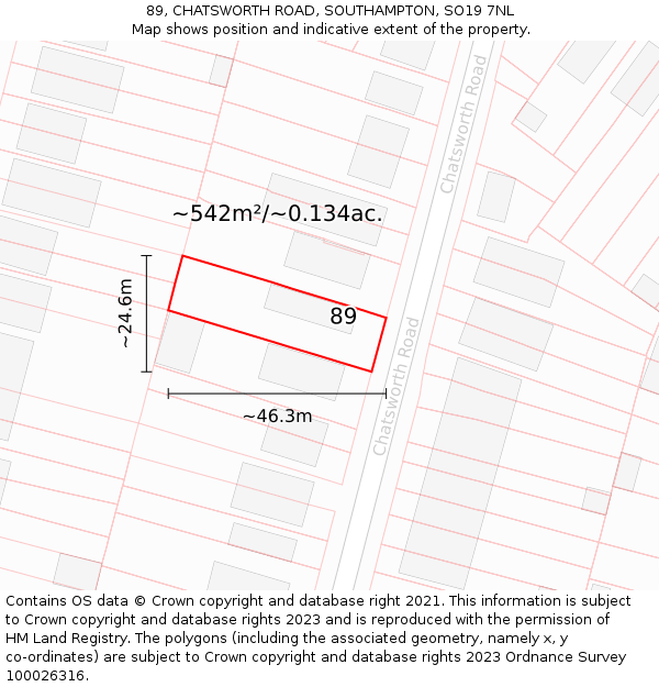 89, CHATSWORTH ROAD, SOUTHAMPTON, SO19 7NL: Plot and title map