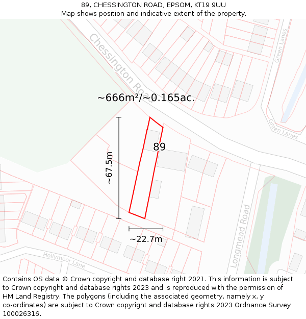 89, CHESSINGTON ROAD, EPSOM, KT19 9UU: Plot and title map