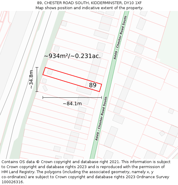 89, CHESTER ROAD SOUTH, KIDDERMINSTER, DY10 1XF: Plot and title map