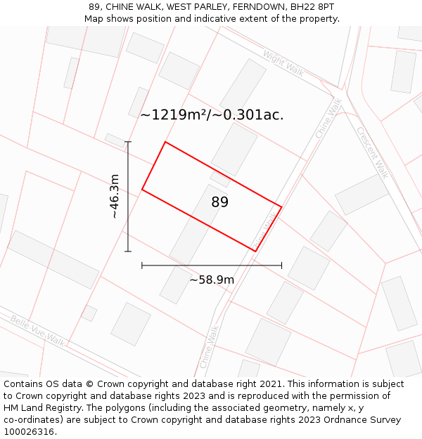89, CHINE WALK, WEST PARLEY, FERNDOWN, BH22 8PT: Plot and title map