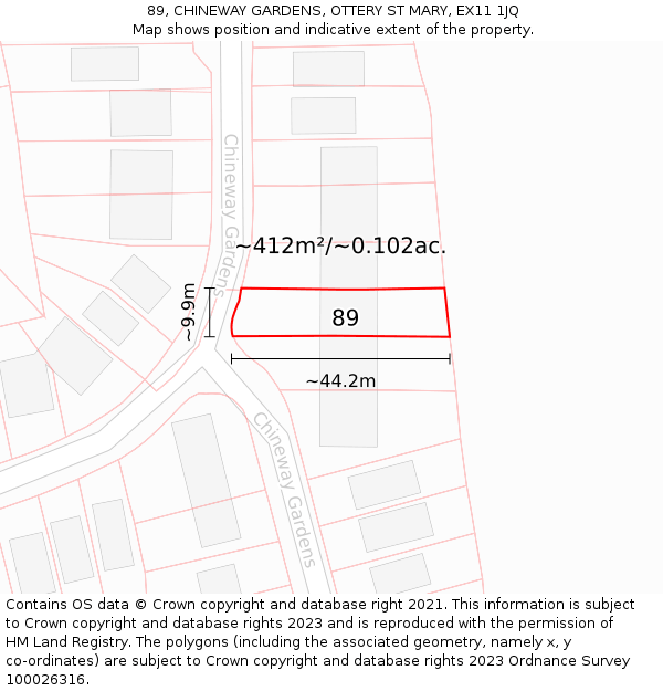 89, CHINEWAY GARDENS, OTTERY ST MARY, EX11 1JQ: Plot and title map