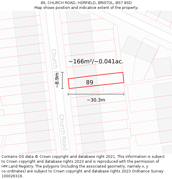 89, CHURCH ROAD, HORFIELD, BRISTOL, BS7 8SD: Plot and title map