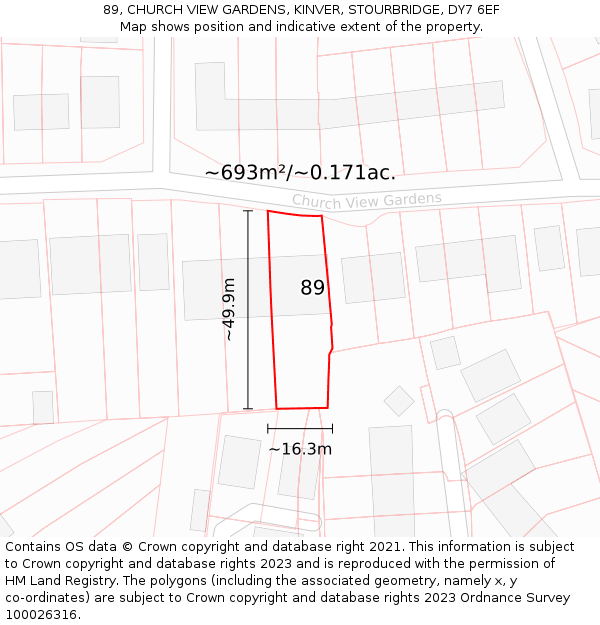 89, CHURCH VIEW GARDENS, KINVER, STOURBRIDGE, DY7 6EF: Plot and title map