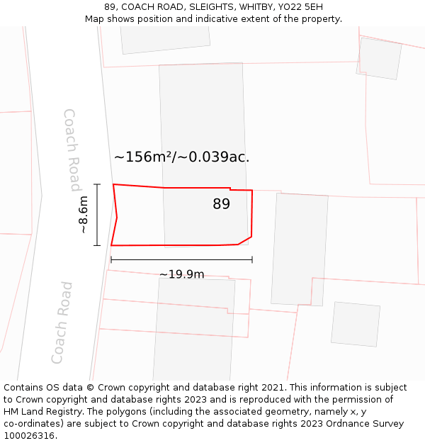 89, COACH ROAD, SLEIGHTS, WHITBY, YO22 5EH: Plot and title map