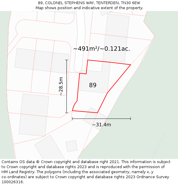 89, COLONEL STEPHENS WAY, TENTERDEN, TN30 6EW: Plot and title map