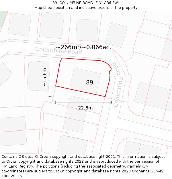 89, COLUMBINE ROAD, ELY, CB6 3WL: Plot and title map